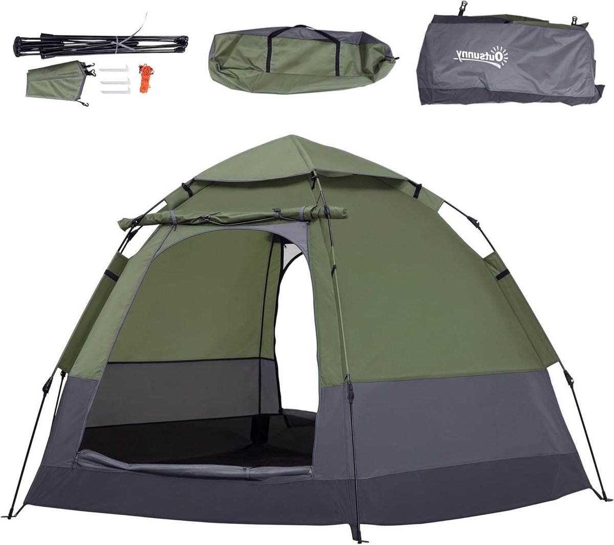 Pop-up Tent - Campingtent Koepel - Kamperen Buiten - Onmiddellijke Montage - 3-4 Personen - Groengrijs