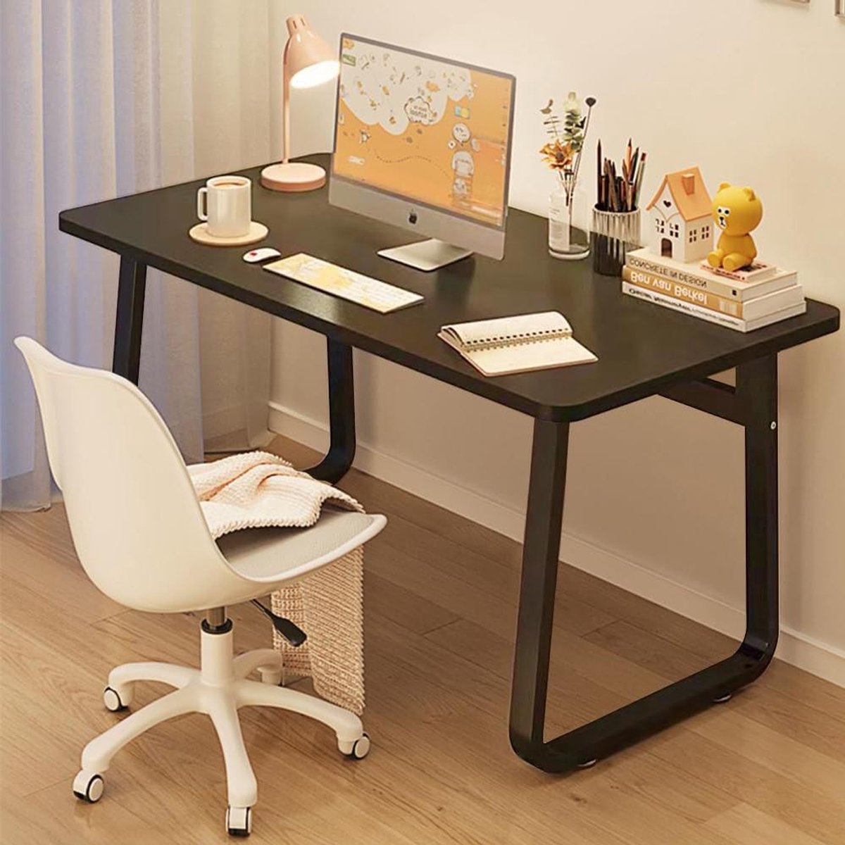Bureau - Schrijftafel Werkplek - Thuiswerken - Afgeronde Hoeken - 100 x 50 cm - Zwart