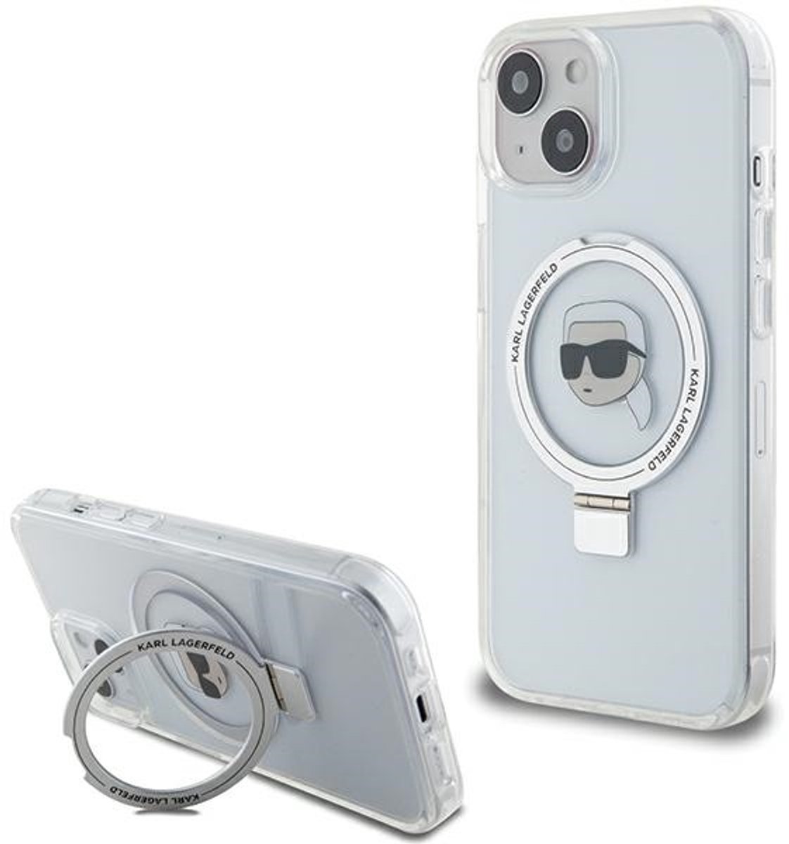 Karl - Lagerfeld - Ring Stand Karl Head MagSafe hoesje voor iPhone - 15 - wit