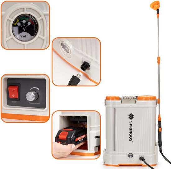 Springos Drukspuit - Elektrische - Accu - Onkruidbestrijding - Regelbare Sproeikop - 16 Liter van Springos — afbeelding 4