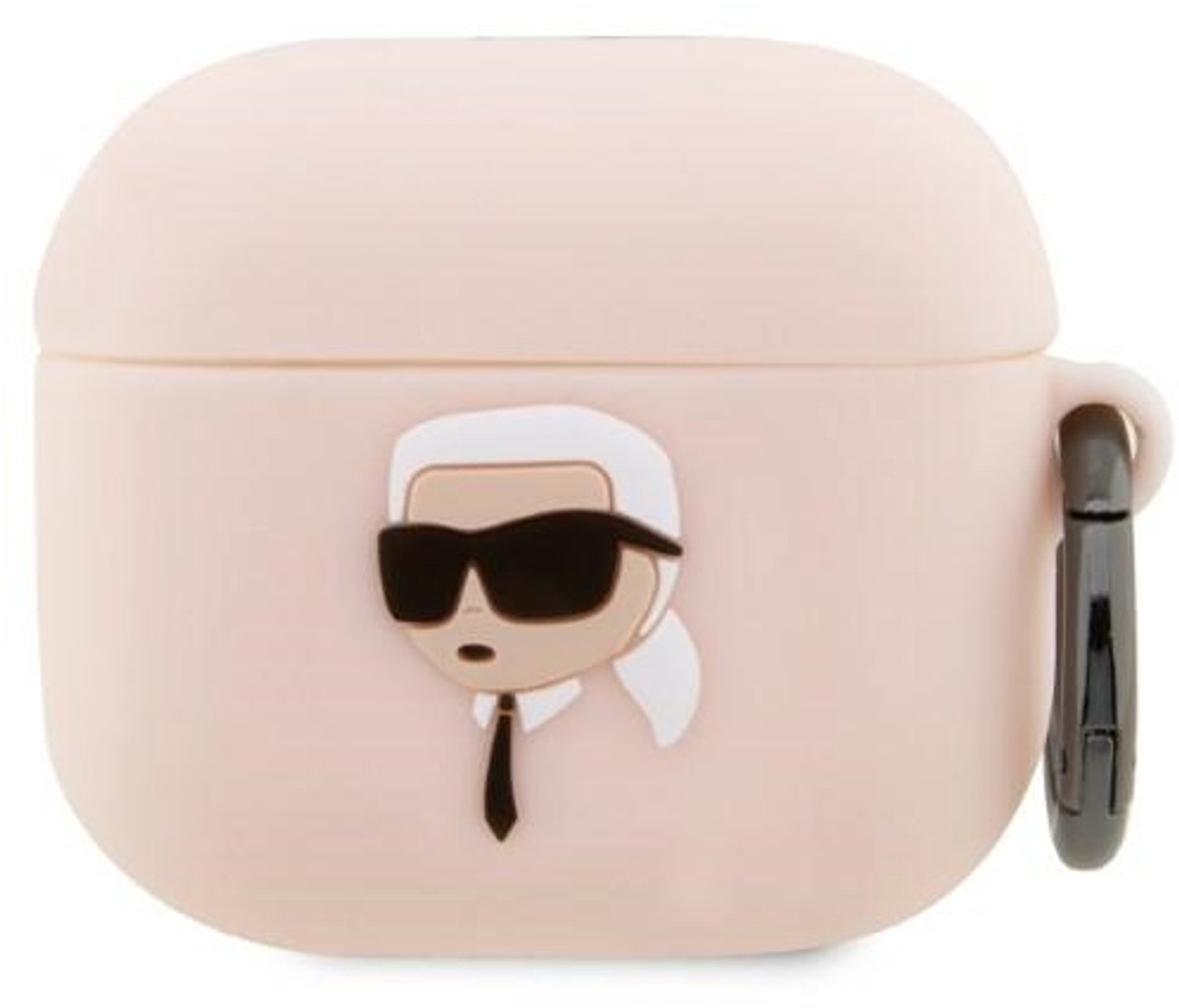 Karl - Lagerfeld - KLA3RUNIKP hoesje voor AirPods - 3 - cover - roze - Siliconen - Karl - Head - 3D