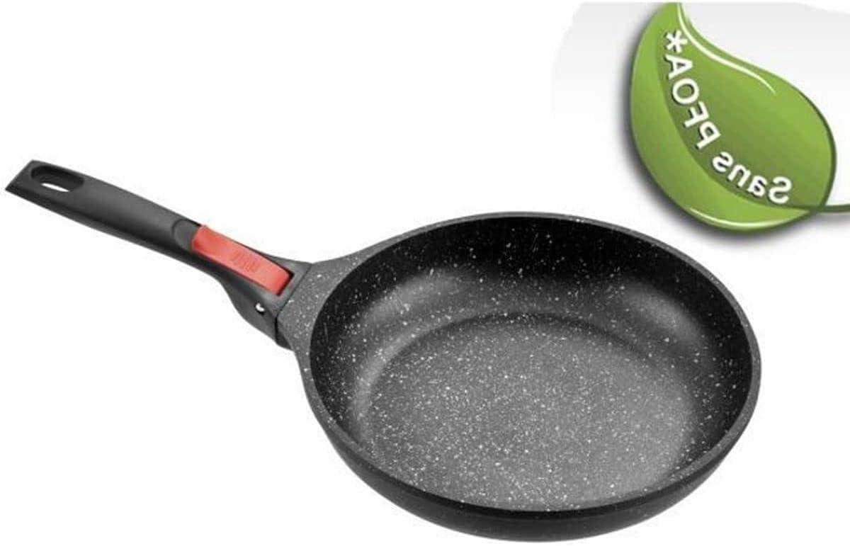 Koekenpan - Koekenpan met handvat - Gezond Koken - Afneembaar handvat - 24 CM - Zwart