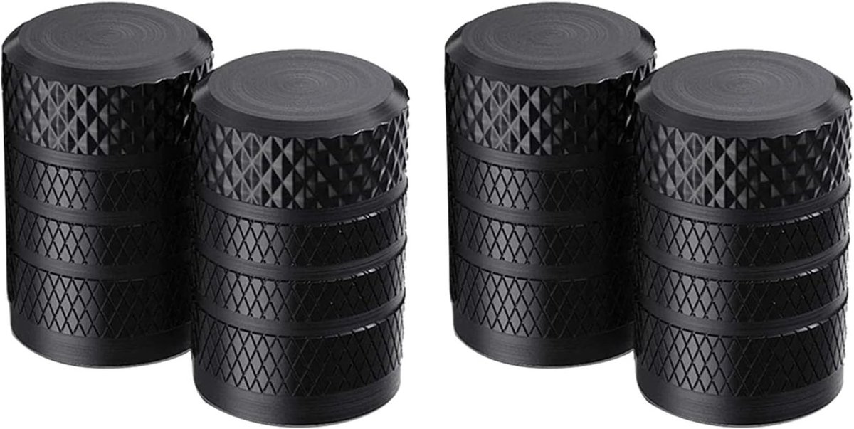Set van 4 Ventieldeksels voor Auto en Fiets, Anodized Aluminium, Stofdicht en Corrosiebestendig, Universele Deksels voor Bandenventielen, Zwart