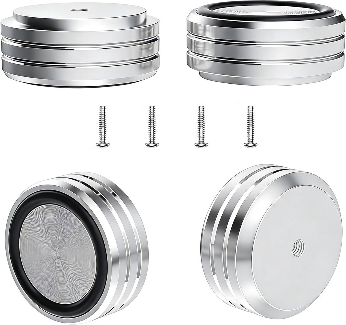4 x HiFi Speaker Standaard met Aluminium Schokdempers en Isolatievoeten voor Versterker en Subwoofer, Absorberende Voeten voor Geluidssystemen