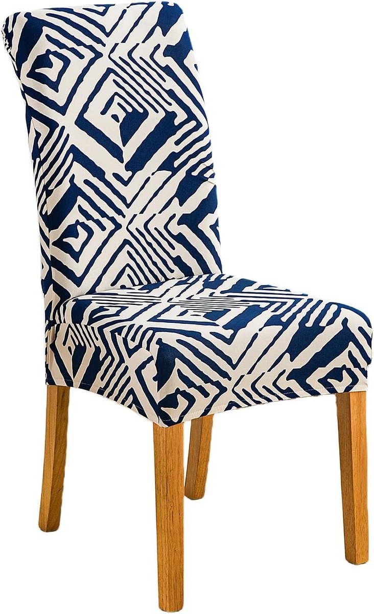 Eetkamerstoelhoezen - Stoelovertrekken Stoelbeschermers - Meubels Vernieuwen - Kreukvrij Materiaal - 6 stuks - Blauw ruitpatroon