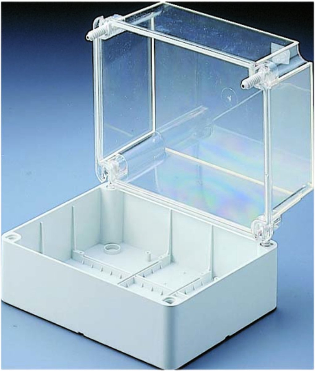 Gewiss AFTAKKASTEN EN VOOR ELEKTRISCHE EN ELEKTRONISCHE APPARATUUR - HOOG DEKSEL TRANSPARANT - IP56 - BINNEN-AFMETINGEN 190X140X140 - GLADDE WANDEN, GW44437
