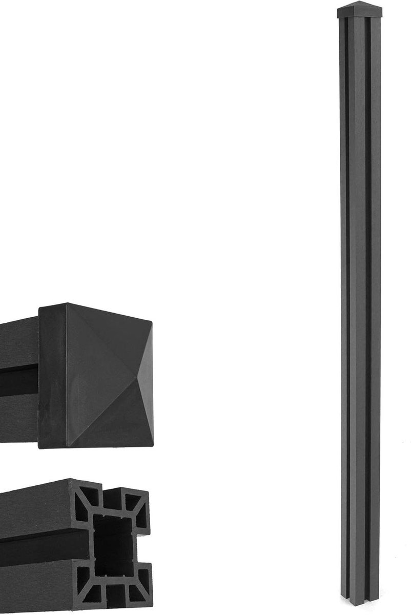 WPC Palen - Kunststof Hout Palen - Terras Afscheiding - 4 Insteekmogelijkheden - 243 cm - Antraciet