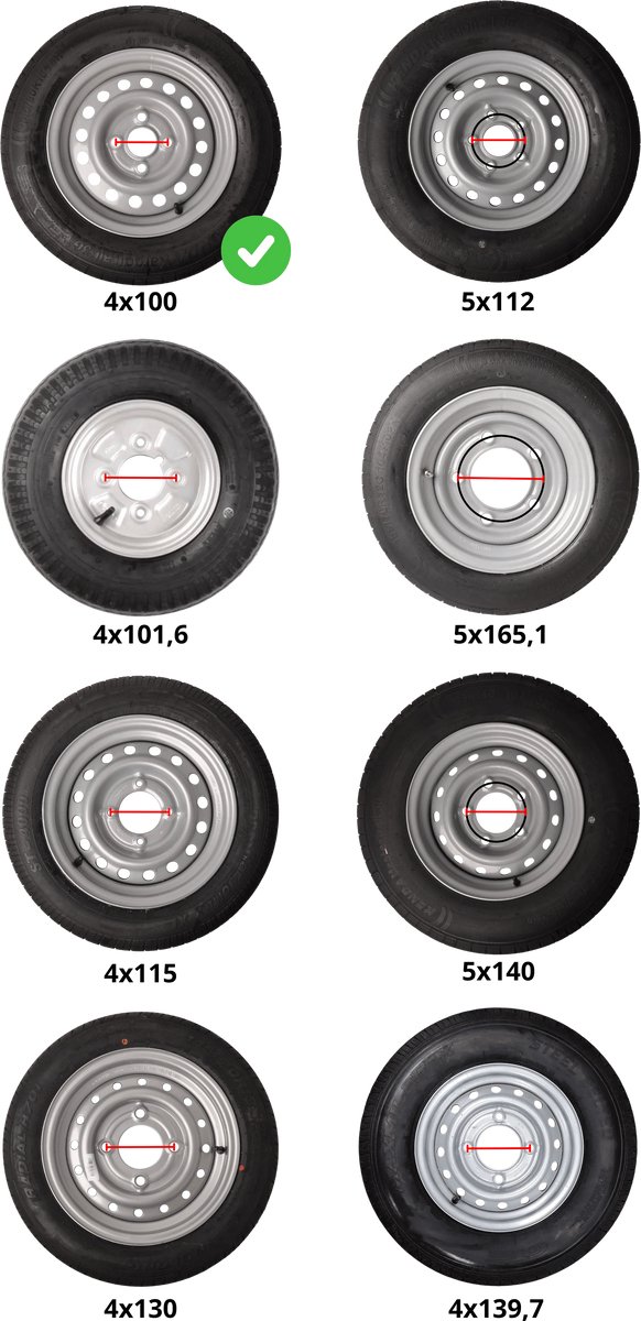 Compleet aanhanger wiel - 3.50-8 - steekmaat: 4x100 - draagvermogen: 170 kg - naafdiameter: 60 mm - 4PR – foto 2