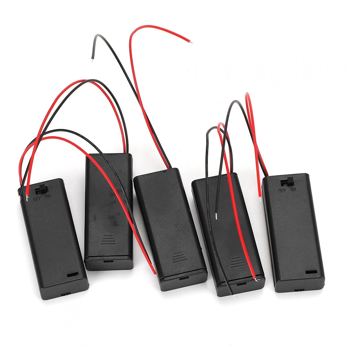 Allecto - Batterijhouder - 5 stuks - Met deksel AAN/UIT-schakelaar - Draadkabel - Veilig in gebruik - Ideaal voor hobbyisten - Compact en prakt...