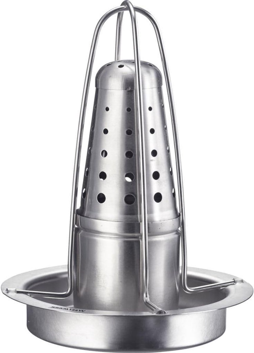 Kippengrill - Gevogeltehouder - Gelijkmatig Grillen - Met Vetafvoer - 23 cm hoog - Zilver