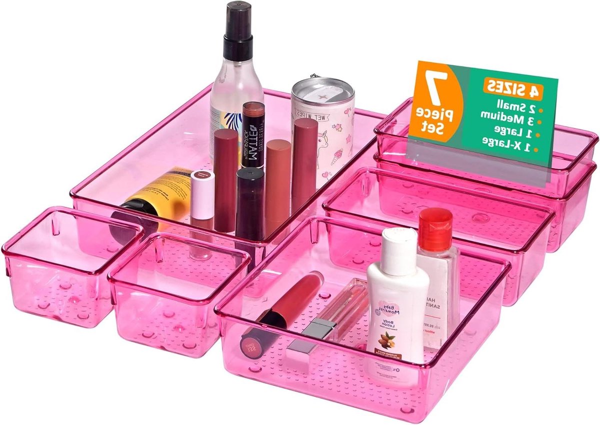 Cosmetische Lade Organizer - Make-up Ladeverdeler - Laden Organiseren - Set van 7 - Verschillende Maten - Roze
