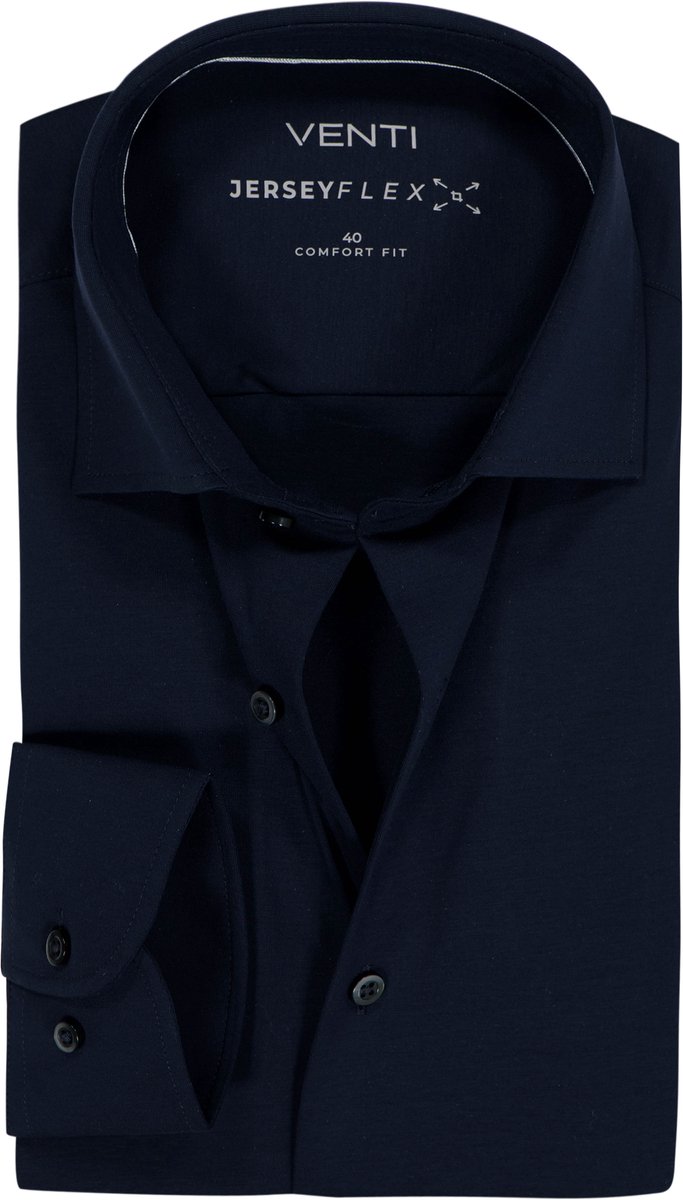 VENTI CASA MODA comfort fit overhemd - jersey - donkerblauw - Strijkvriendelijk - Boordmaat: 41