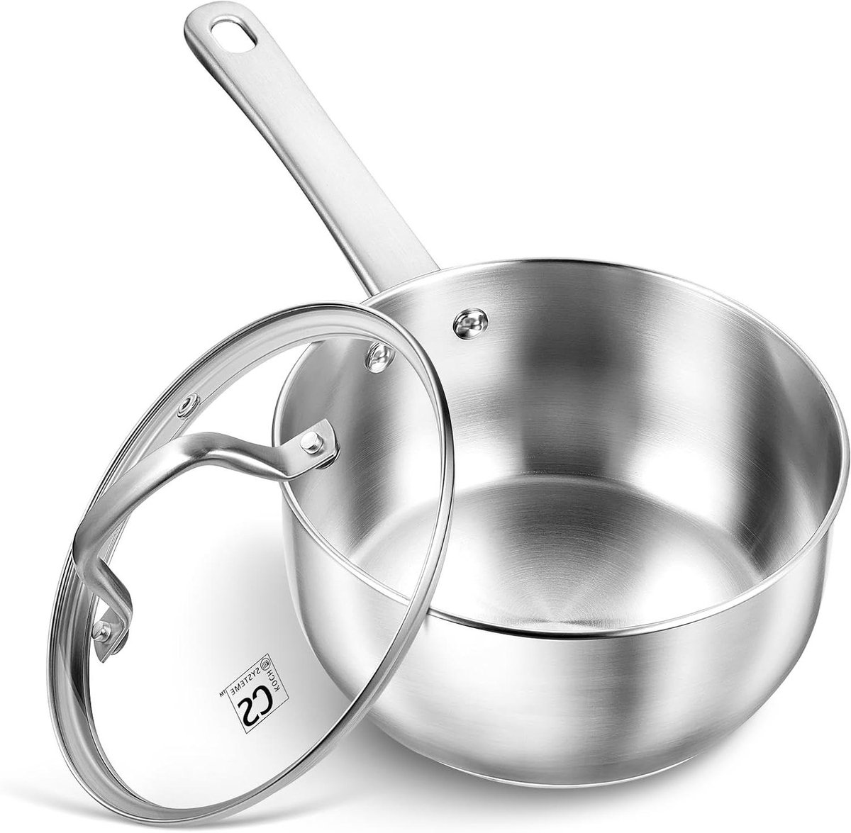 Steelpan met deksel Kookpan klein Snel koken Tri-ply bodem 0.9 Liter Zilver