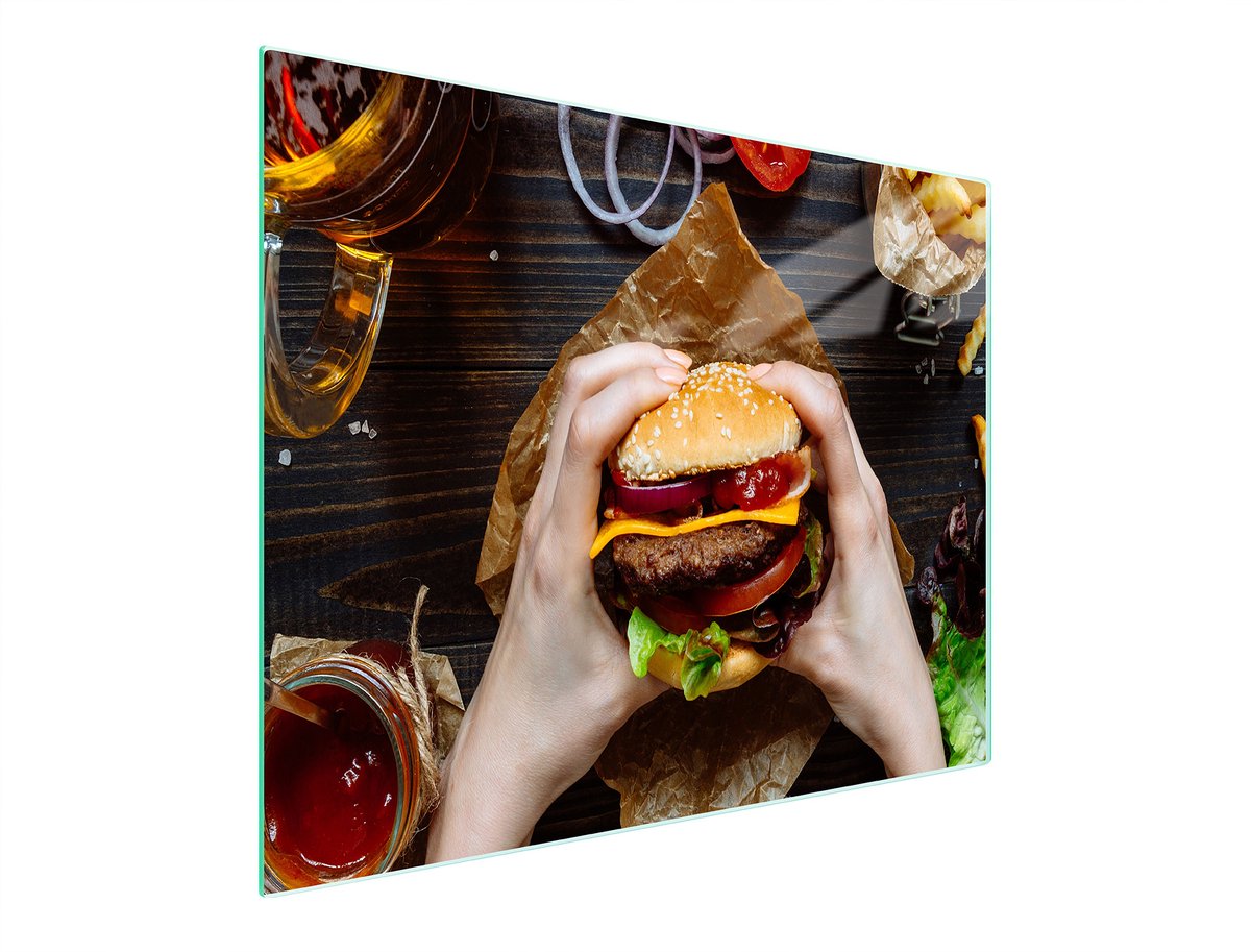 TMK ArtDeko - Snijplank - 52x30 cm - Glas - Hamburger Motief - Antislip