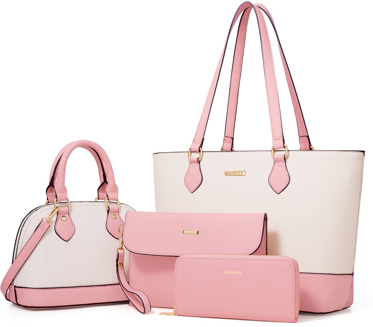 MODENUIT Handtassen - Handtas Set Voor Dames, Grote En Middelgrote Schoudertas Met Kleine En Grote Portemonnees, PU, Zwart + Wit, 33 x 26,5 cm