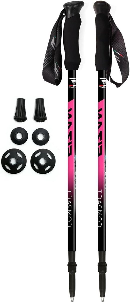 Wandelstokken Compact 3 - Trekkingstokken Opvouwbaar - Stabiliteit Wandelen - Ultralicht Aluminium - 57-132 cm - Roze