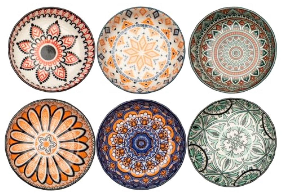 Porseleinen dipschaaltjes set van 6 - Ø 10 cm - Meerkleurig - Geschikt voor sauzen, tapas, sushi