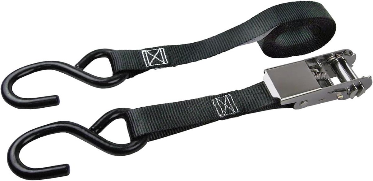 Rateltouw Zwart - Spanbanden S-haken - Vastzetten van lading - Roestvrijstalen ratel - 2 x 2.4 meter - Zwart
