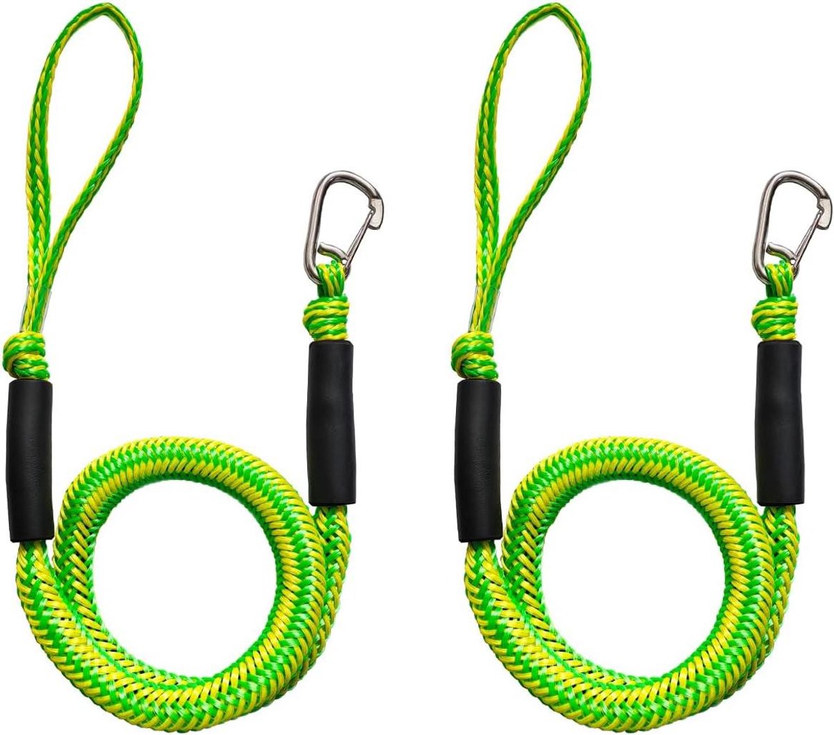 Boot Bungee Dock Lijn - Meertouw Ankerlijn - Tijdelijk Bootaanleggen - Schokabsorberend Bungeekoord - 2 stuks - Groen Geel