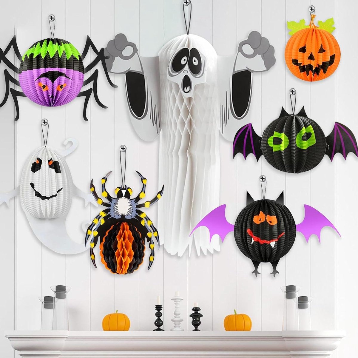 Papieren Lantaarns - Honingraatballen Lampionnen - Halloween Versieren - Met Pompoen Vleer