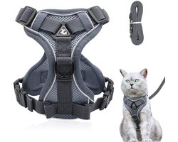 Allecto - - Kattenharnas - Verstelbaar - Anti-ontsnapping - Grijs - Comfortabel - Ademend materiaal - Geschikt voor katten en puppies - M