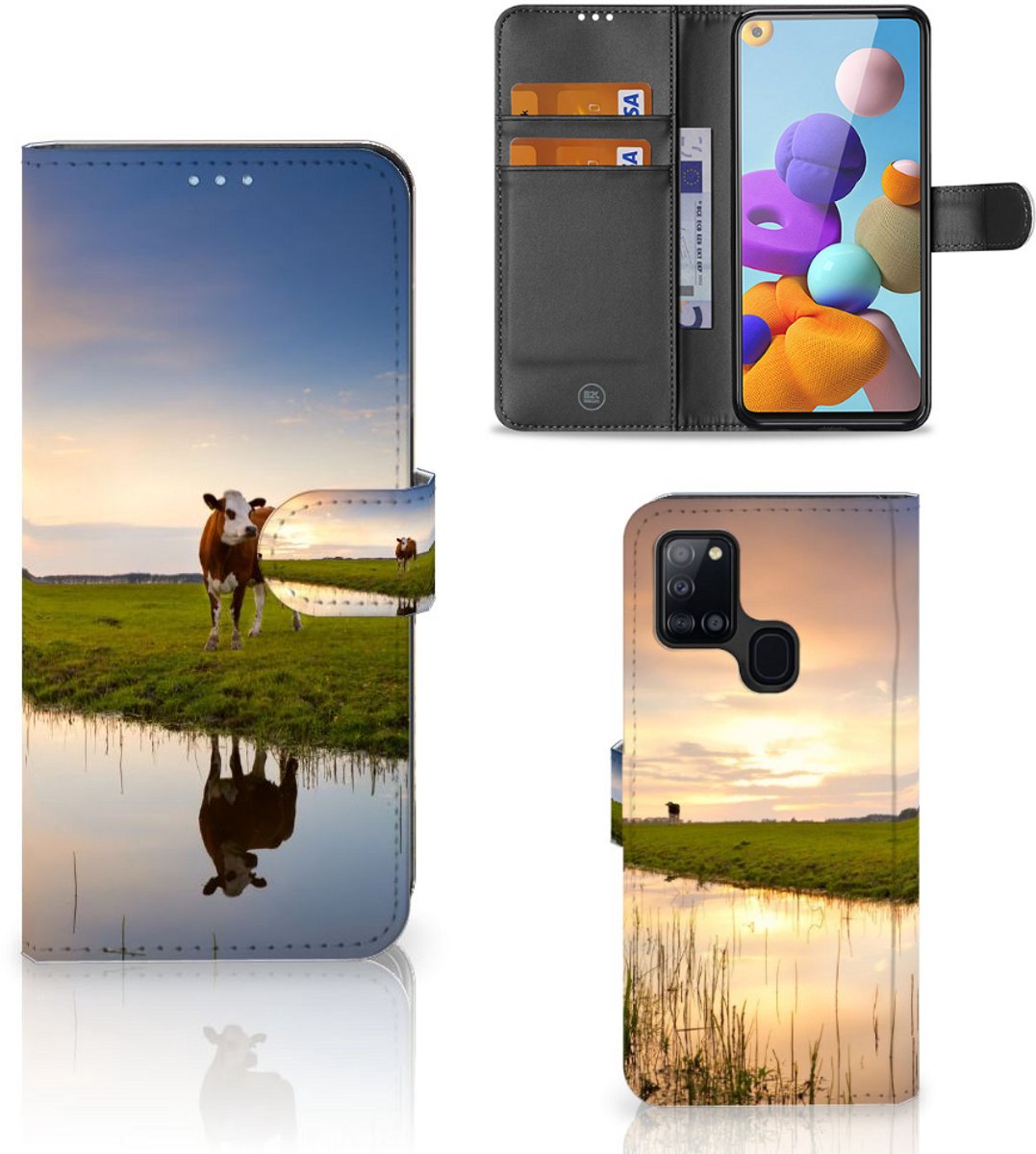 Samsung Galaxy A21s Telefoonhoesje met Pasjes Koe