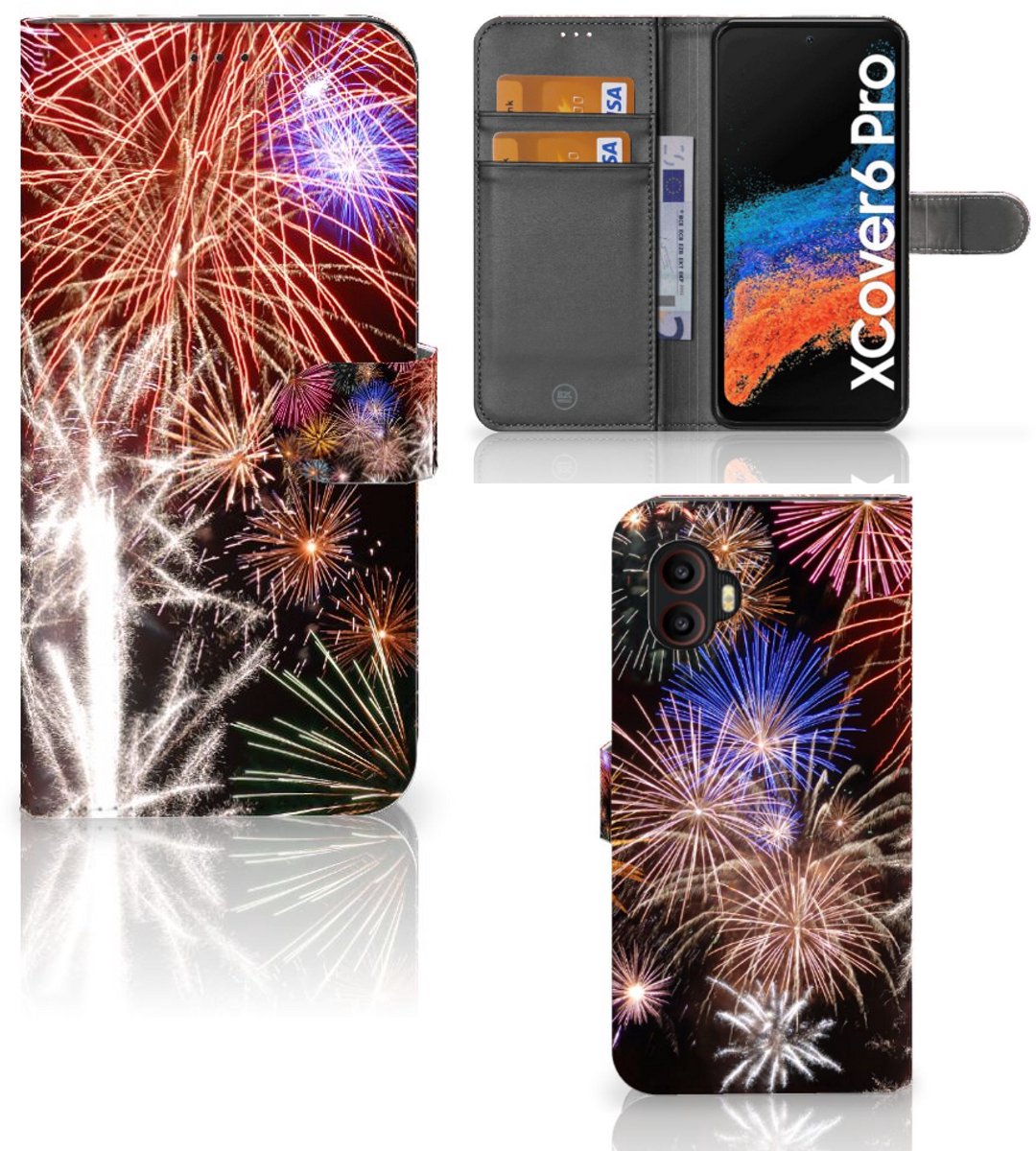 Samsung Galaxy Xcover 6 Pro Wallet Case met Pasjes Vuurwerk