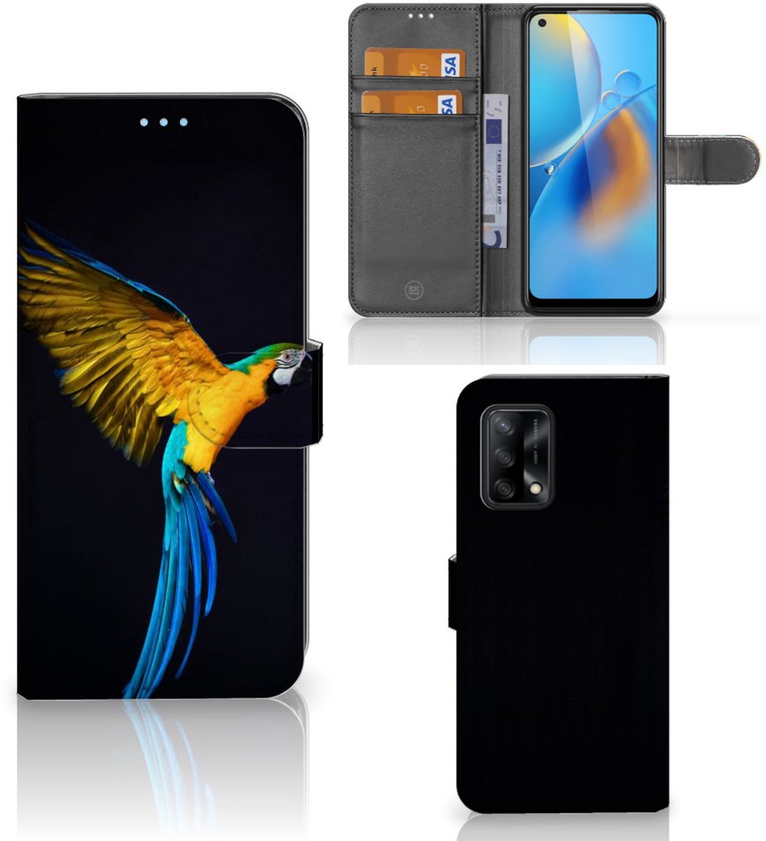 OPPO A74 4G Telefoonhoesje met Pasjes Papegaai