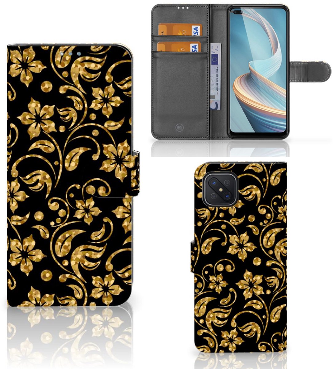 OPPO Reno4 Z Hoesje Gouden Bloemen