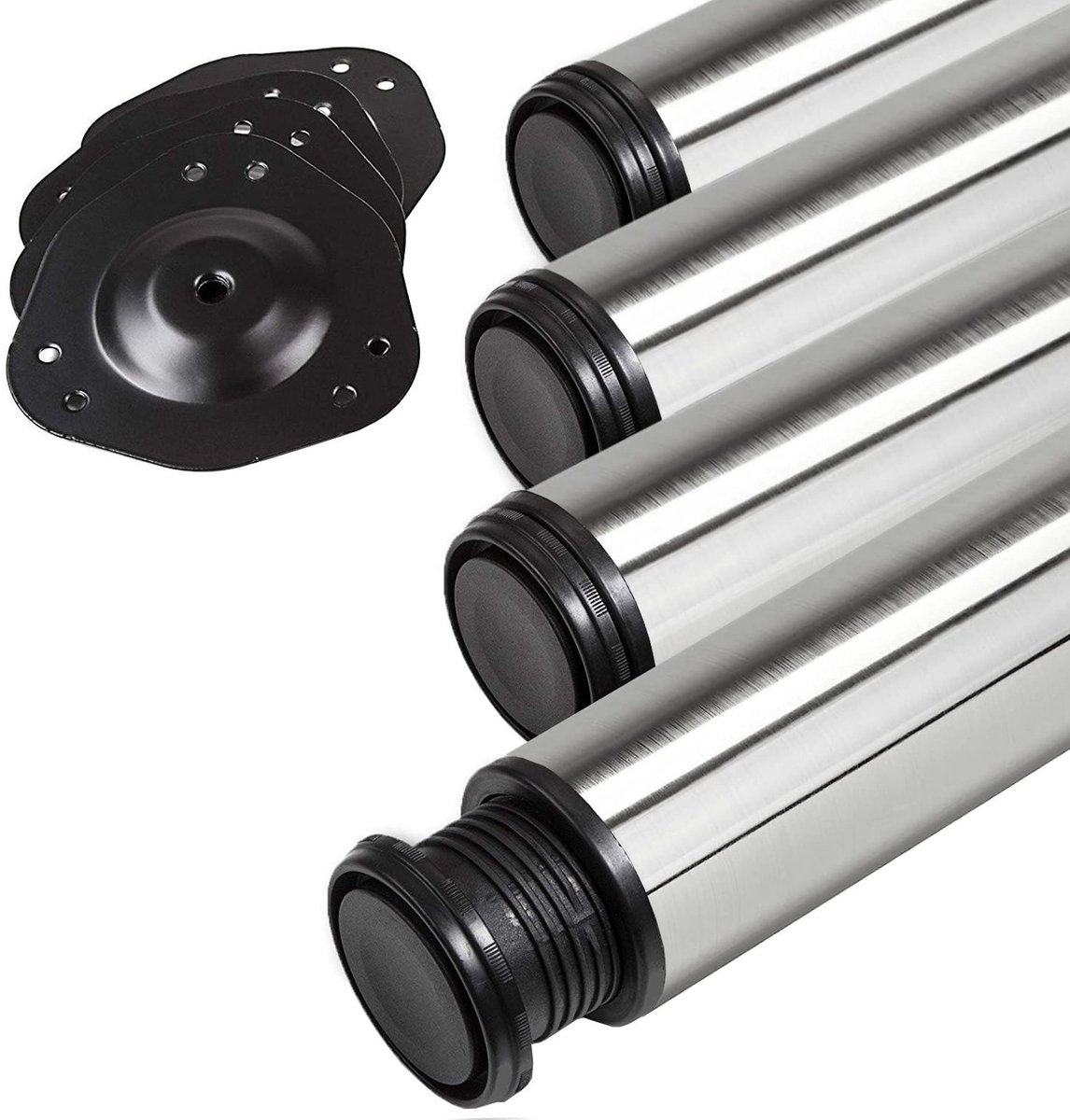 Sotech 4 stuks Tafelpoten Hoogte 710 mm Ø 76 / 80 mm echt geborsteld roestvrij staal belastbaar tot 300 kg (75 kg per stuk) met 32 mm hoogteverstelling