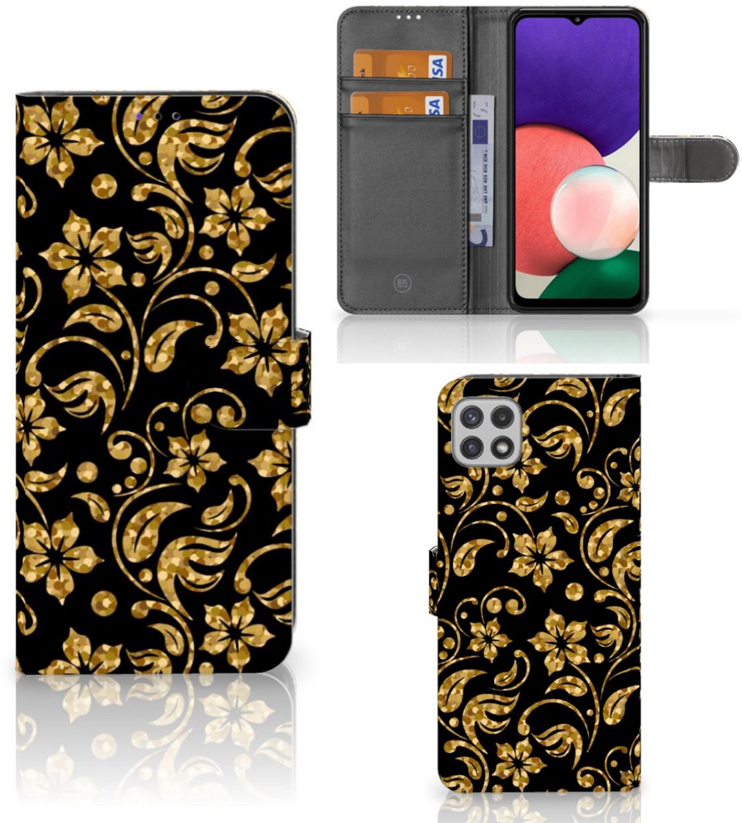 Samsung Galaxy A22 5G Hoesje Gouden Bloemen