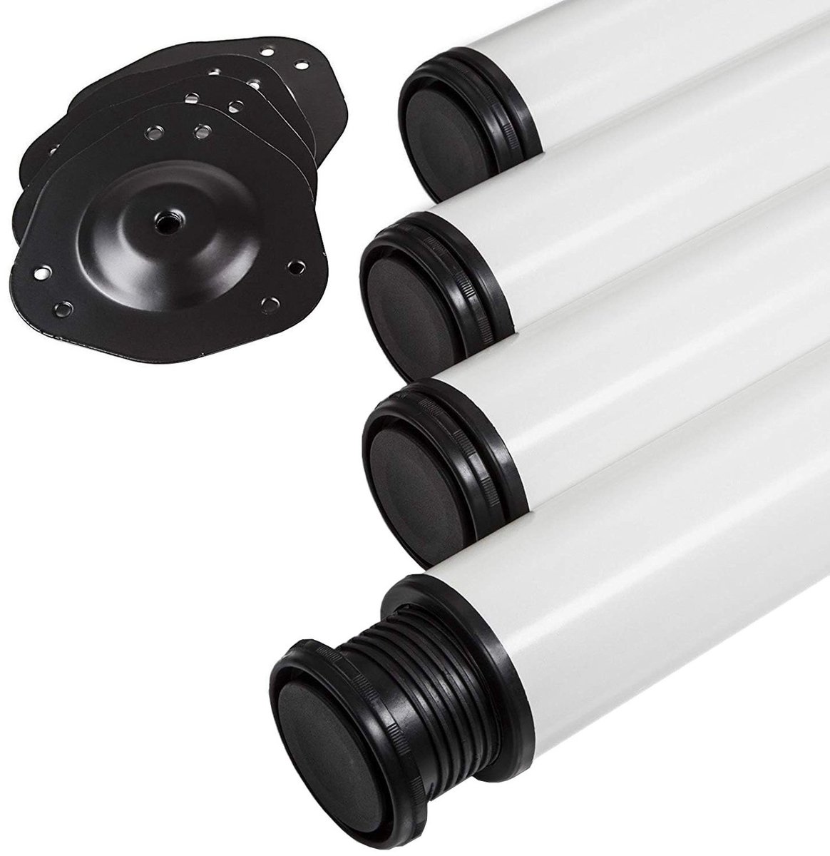 Sotech 4 stuks Tafelpoten Hoogte 710 mm Ø 76 / 80 mm staal met wit oppervlak belastbaar tot 300 kg (75 kg per stuk) Bureaupoten met 32 mm hoogteverstelling