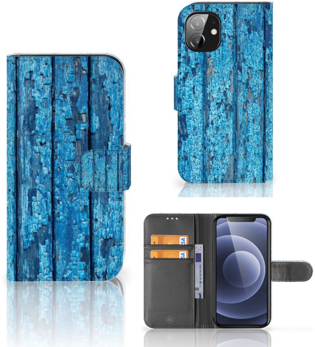 Apple iPhone 12 Mini Book Style Case Wood Blue
