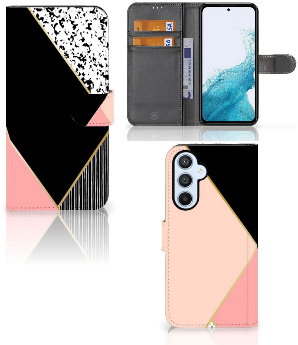 Samsung Galaxy A54 5G Book Case Zwart Roze Vormen