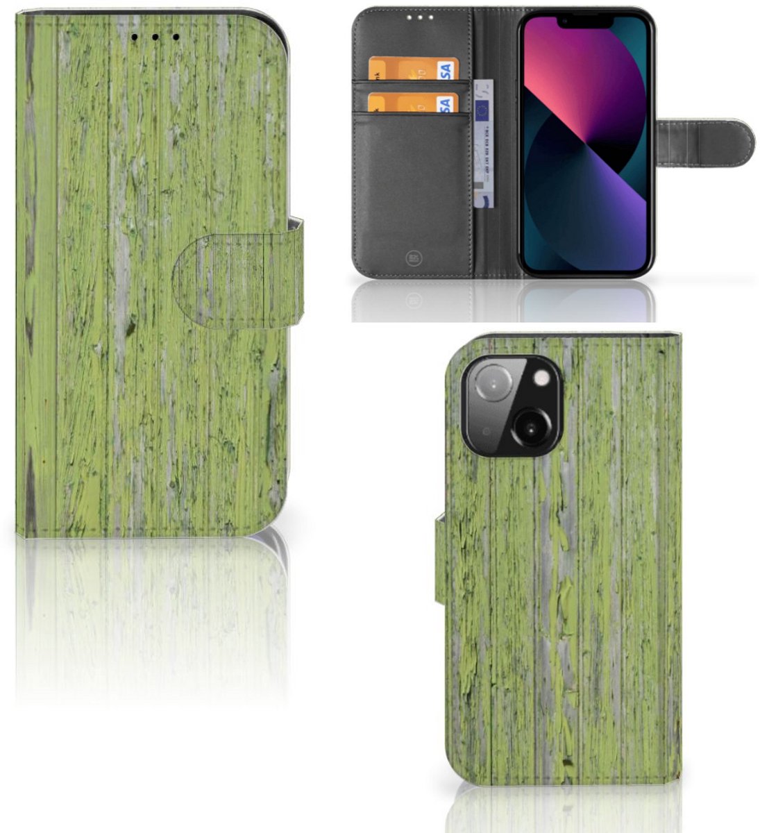 Boekhoesje voor iPhone 13 Mini Book Style Case Green Wood