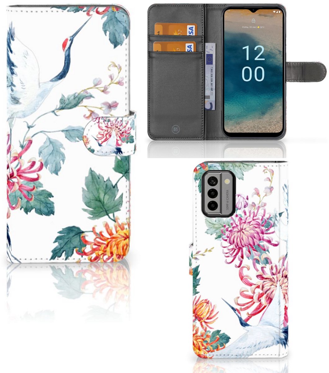 Nokia G22 Telefoonhoesje met Pasjes Bird Flowers