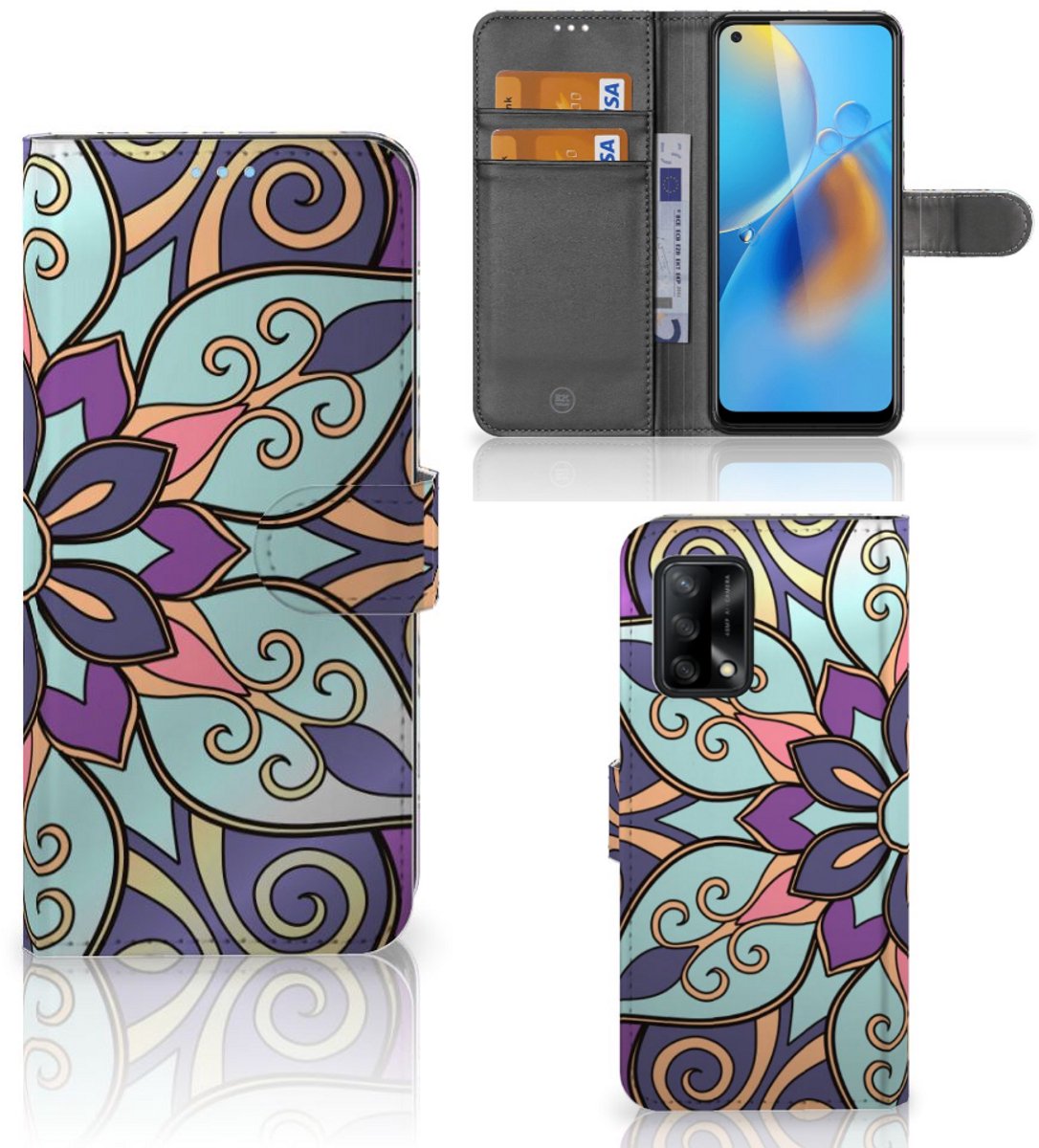OPPO A74 4G Hoesje Purple Flower