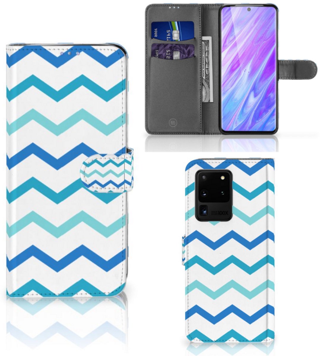 Samsung Galaxy S20 Ultra Telefoon Hoesje Zigzag Blauw
