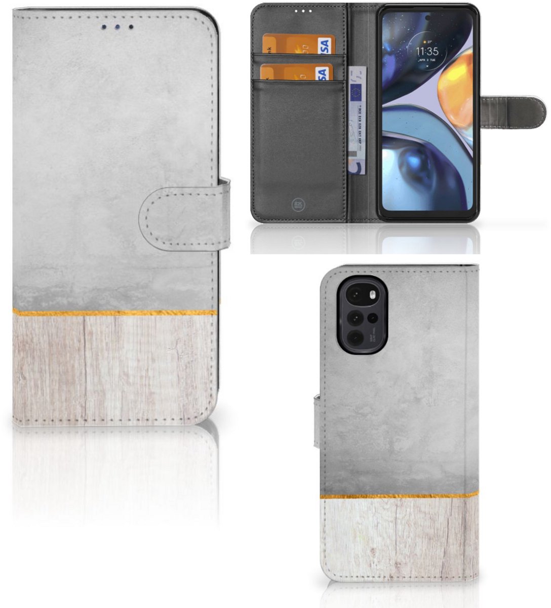 Book Case voor Motorola Moto G22 Book Style Case Wood Concrete