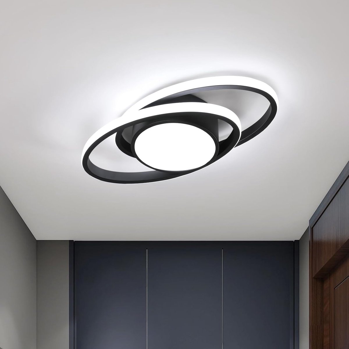 Haobosic Dubbel Ovaal LED - Plafondlamp - Zwart - 39W - 38.5x17cm