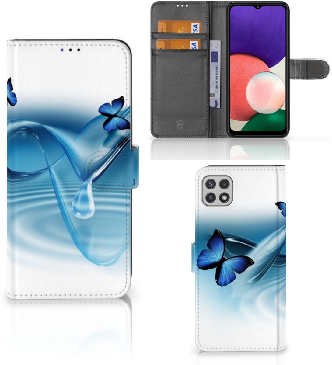 Samsung Galaxy A22 5G Telefoonhoesje met Pasjes Vlinders