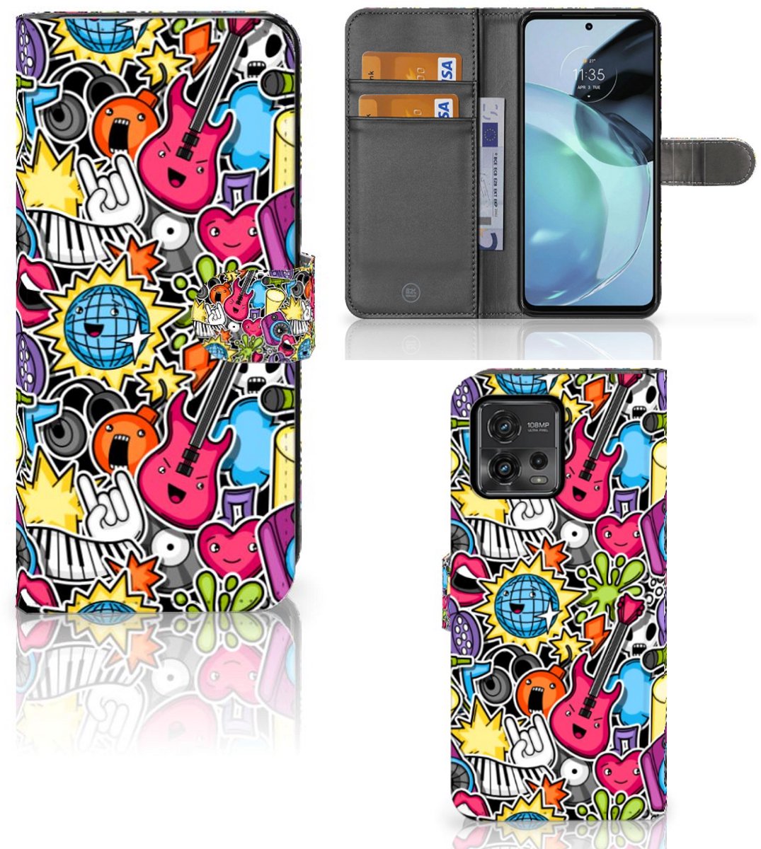 Motorola Moto G72 Wallet Case met Pasjes Punk Rock