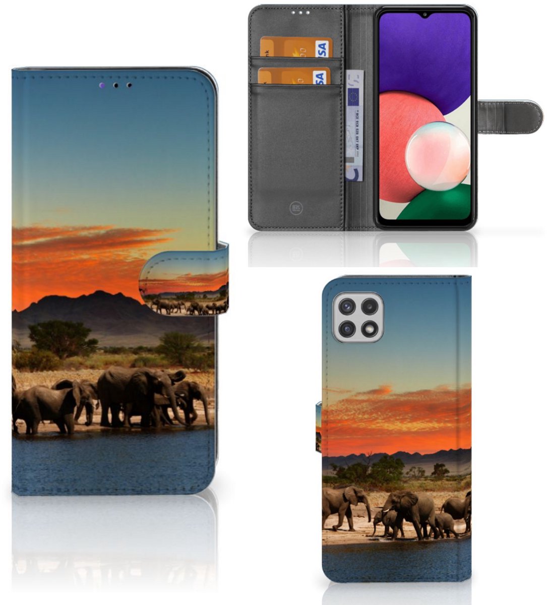 Samsung Galaxy A22 5G Telefoonhoesje met Pasjes Olifanten