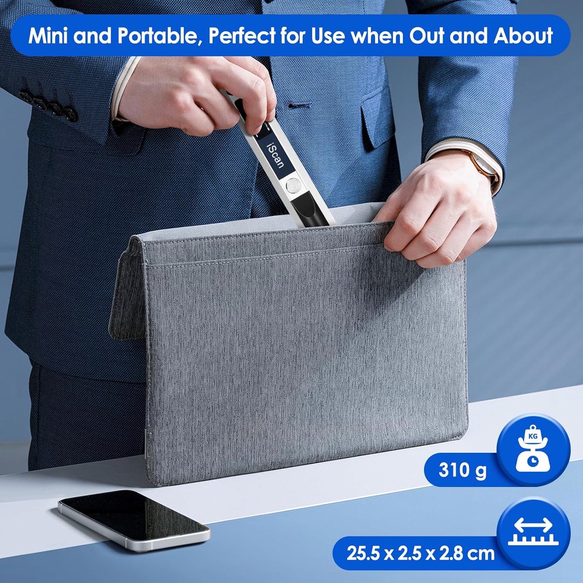 Handscanner, documentenscanner, A4, 900 dpi, hoge resolutie, kleurenfoto, draagbare scanner, JPG/PDF-formaat, USB 2.0, draagbare documentenscanner voor documenten, kwitanties, foto's (zilver) thumbnail 3