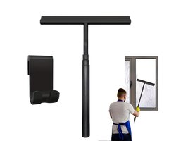 REWYTAZ-Douche trekker - Telescopisch Uitschuifbare Douchewisser - Vloertrekker - Ruitenwasser - Glazenwasser - Met Ophanghaak, Telescoopstang - Siliconen Ramenwisser - Voor badkamers, glas en vloeren - Zwart - 28 x 137CM