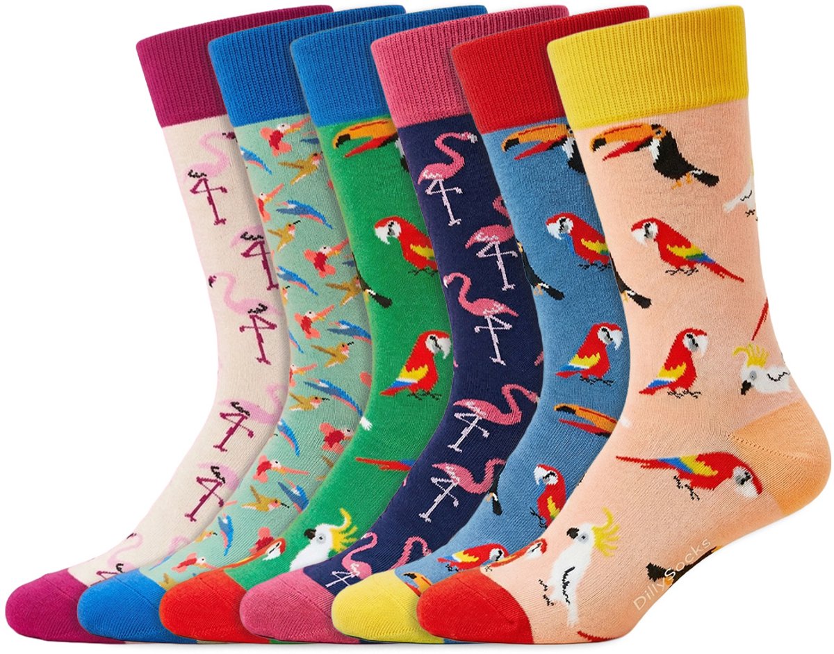DillySocks – Vogels pakket – 6 Paar Sokken – Dames & Heren - Maat 36-40 – Biologisch katoen – Oeko-Tex Standard 100