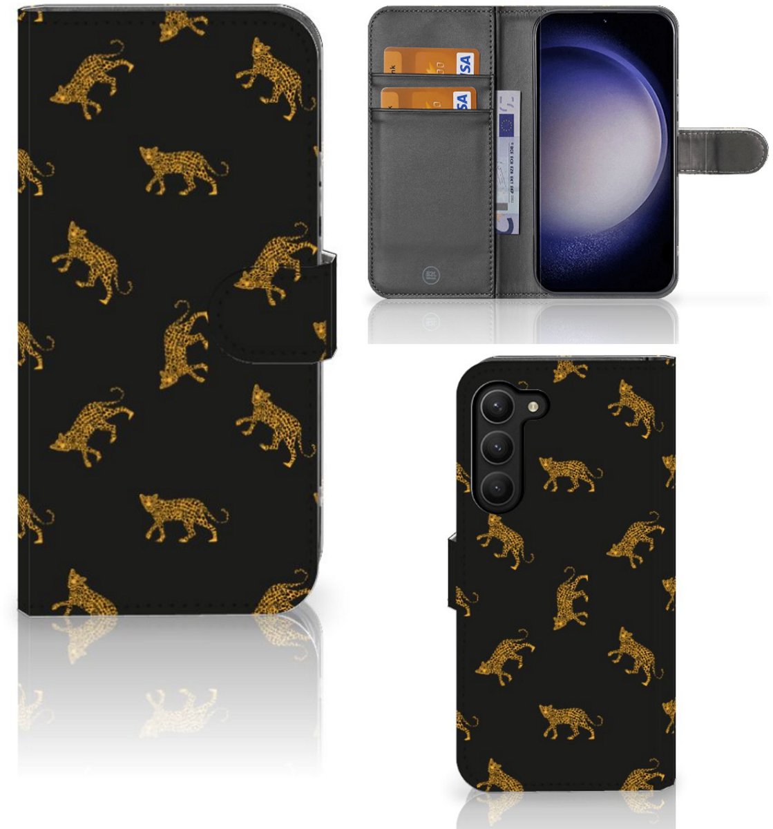 Telefoonhoesje met Pasjes voor Samsung Galaxy S23 Plus Leopards