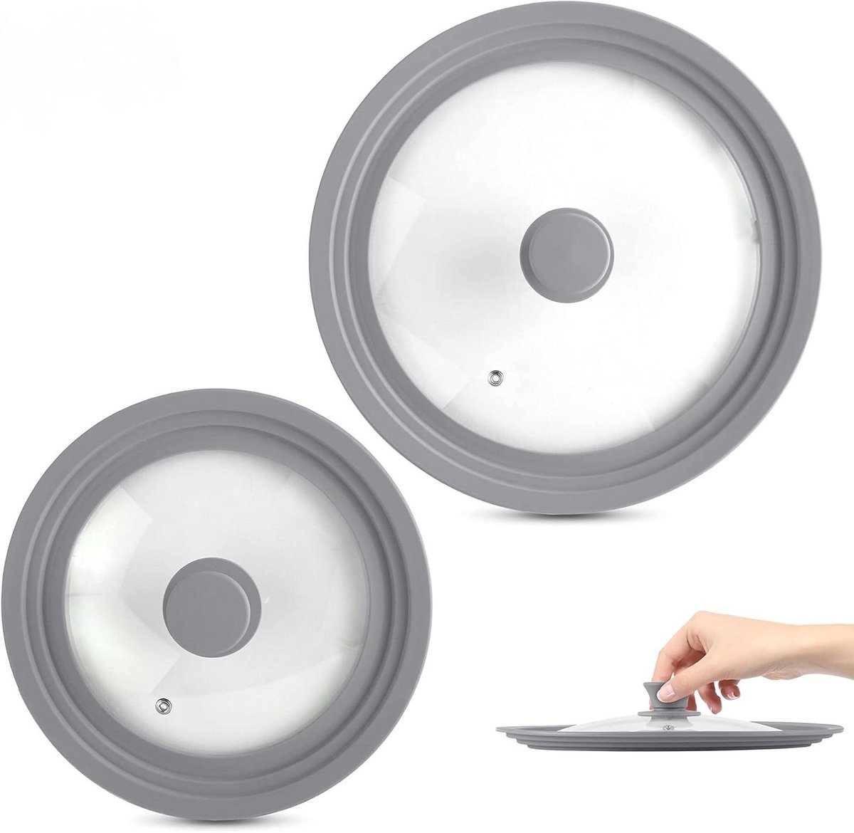 Universele Deksel Set - Pan deksels - Kookgerei Beschermen - Past op 7-30 cm - 2 stuks - Grijs