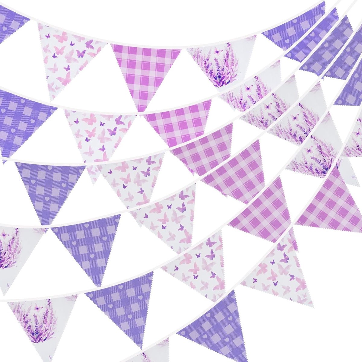 Kleurrijke Vlaggenlijn van 12 Meter met Vlinders en Ruitpatroon, Perfect voor Tuinfeesten en Lente Decoratie, Binnen en Buiten Gebruik