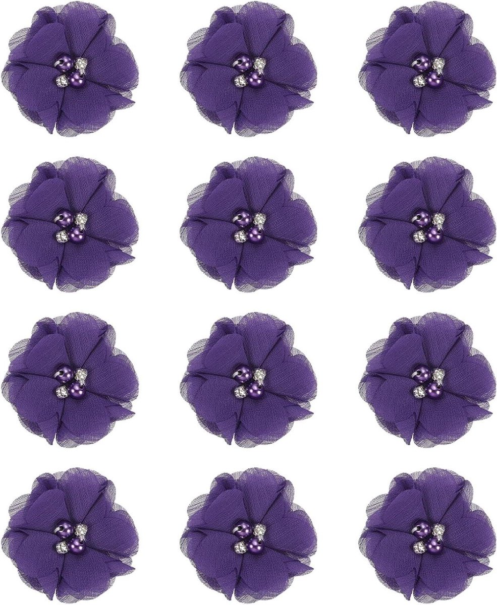 Chiffon Bloemen Applicaties - Stof Bloemen Versieringen - DIY Ambachten Decoratie - Met Strass Parel - 6 x 6 cm